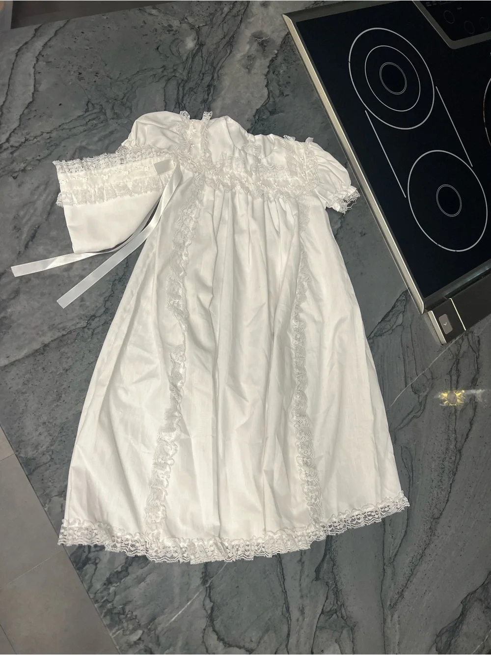 Baptism Dress + bonnet  - tag says 3 months